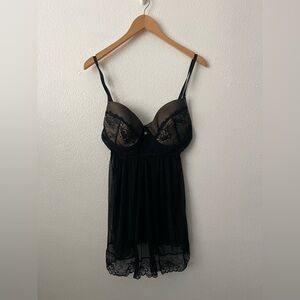 DAISY FUENTES FLIRTY BABY DOLL LINGERIE Night Gown Black Lace Intimates Sz XL
